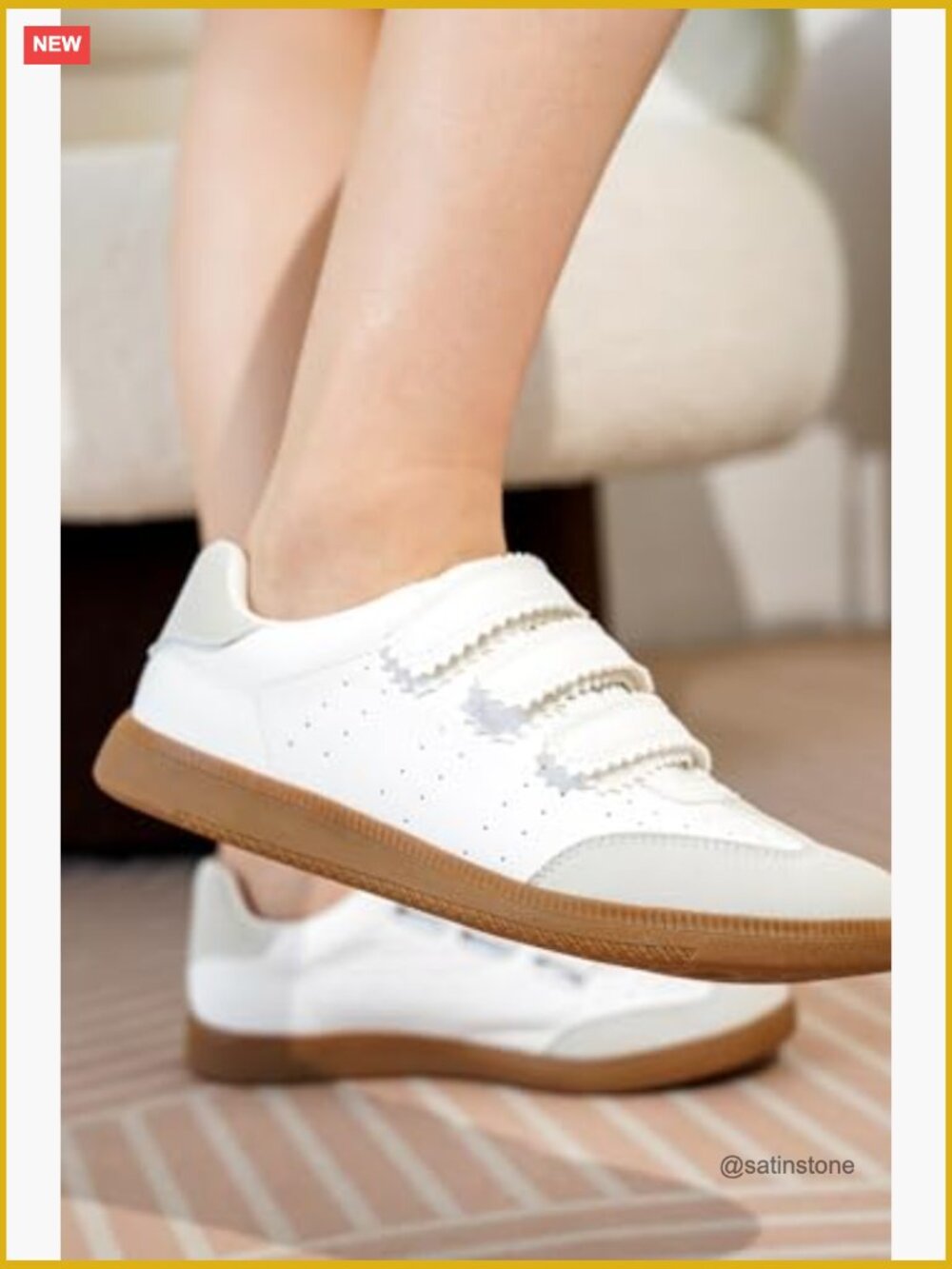 Women's Fashion Sneakers - Memory Foam Cushioned Non-Slip Hook & Loop Closure - Picture 2 of 6